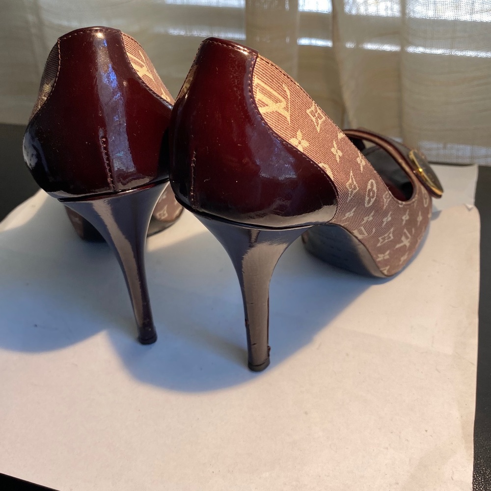 Louis Vuitton open pumps heels burgundy mules leather monogram 36.5 platforms - Picture 6 of 9